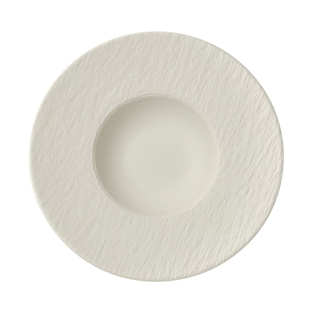 Noir Blanc 9 inch wide rim pasta bowl glossy white