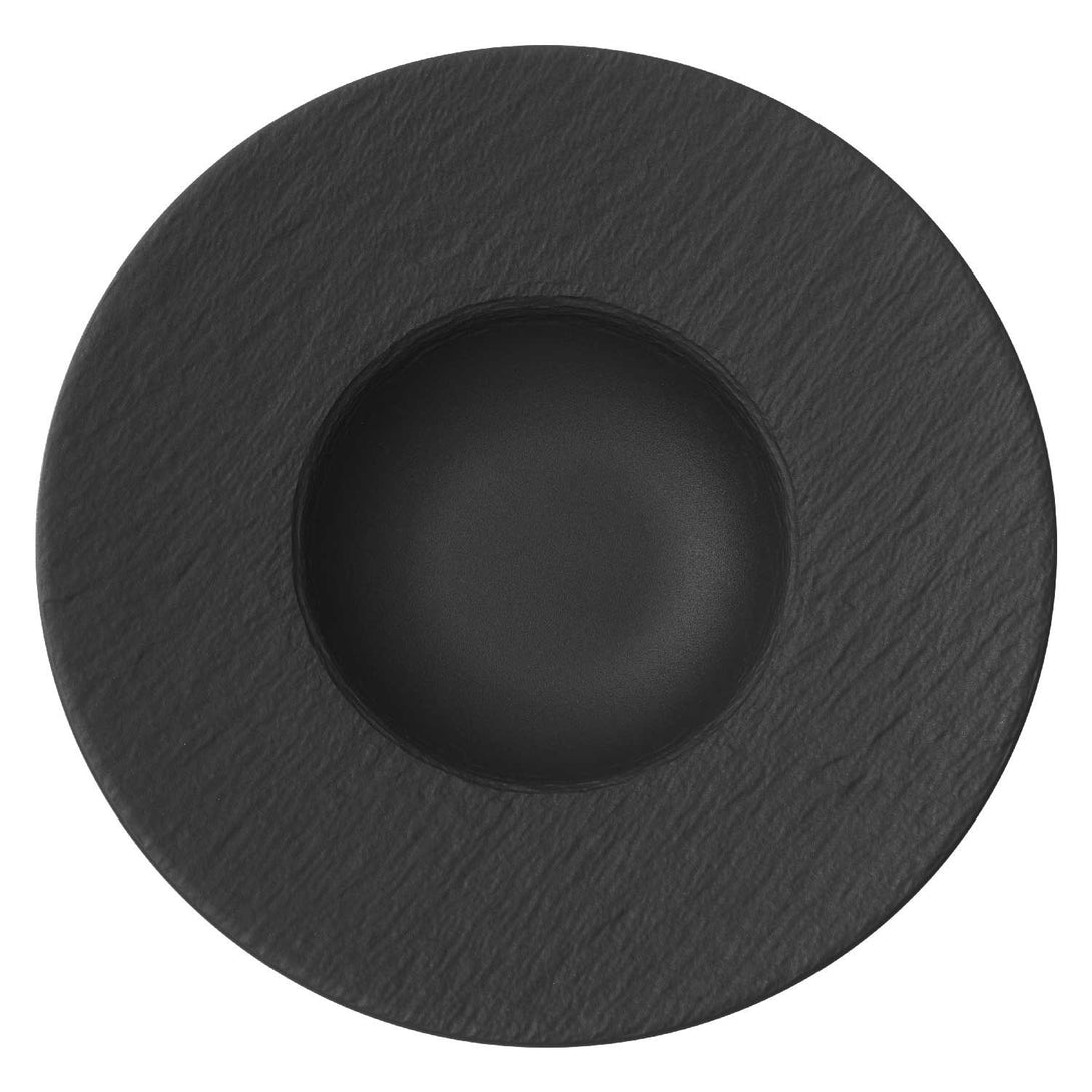 Noir Blanc 9 inch wide rim pasta bowl matte black rock texture